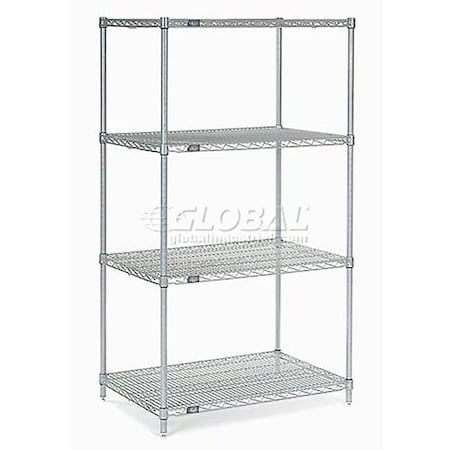 4 Tier Silver Epoxy Wire Shelving Starter Unit, 72W X 30D X 86H